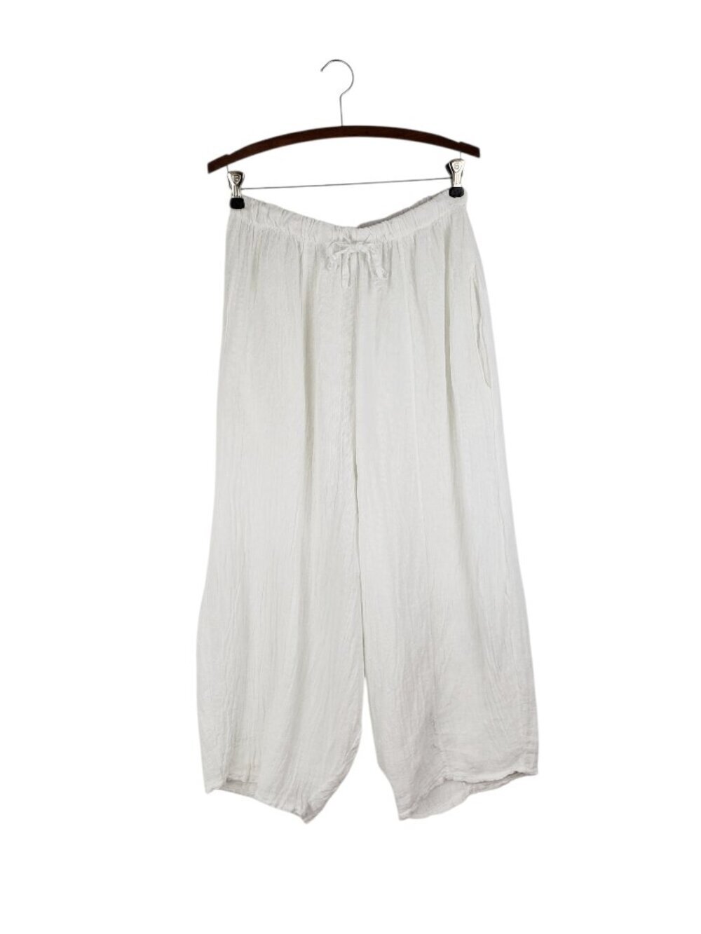 Catwalk Studio Cropped Wide Barrel Leg Sheer Woven White Pants Italy Womens L